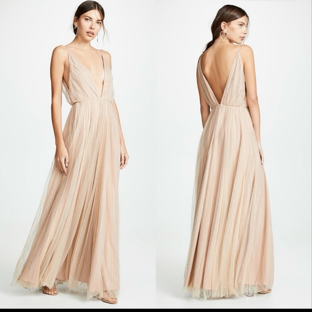 NWT Divine Heritage Embellished Tulle Maxi Gown Dress Blush Size S $700